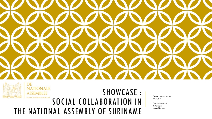 First page of Presentation on Social Collaboration of the Assembly of Suriname