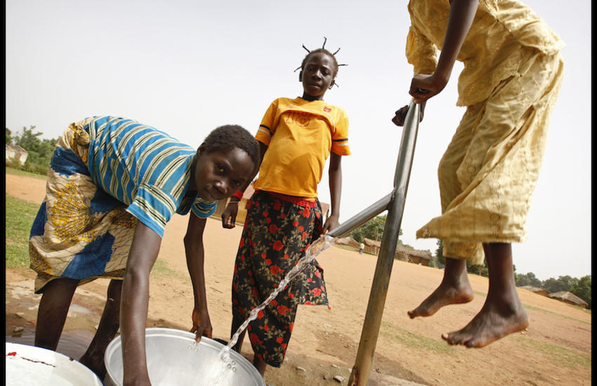 Children with water pump