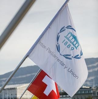 IPU flag on Mont Blanc bridge in Geneva