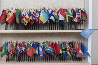 Minature flags at the UN