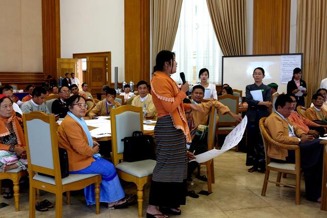 Lady speaking at IPU event in Myanmar 